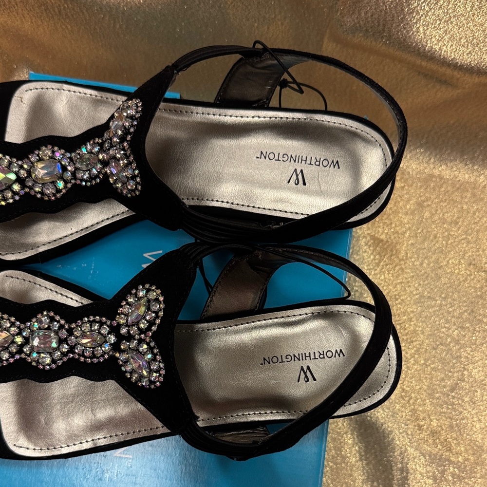 Worthington Wor Odette Black Sandals with Jewel Embellishments - Size 9 NWT - Picture 5 of 11